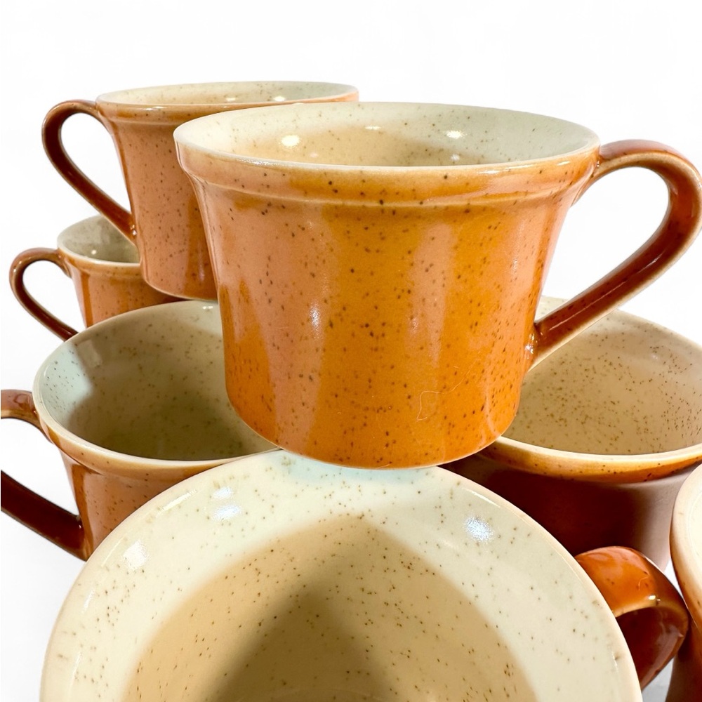 Stoneware/Ironstone Imperial-W Dalton ‘Tangerine’ Coffee/Tea Cups, 70s/set of 8